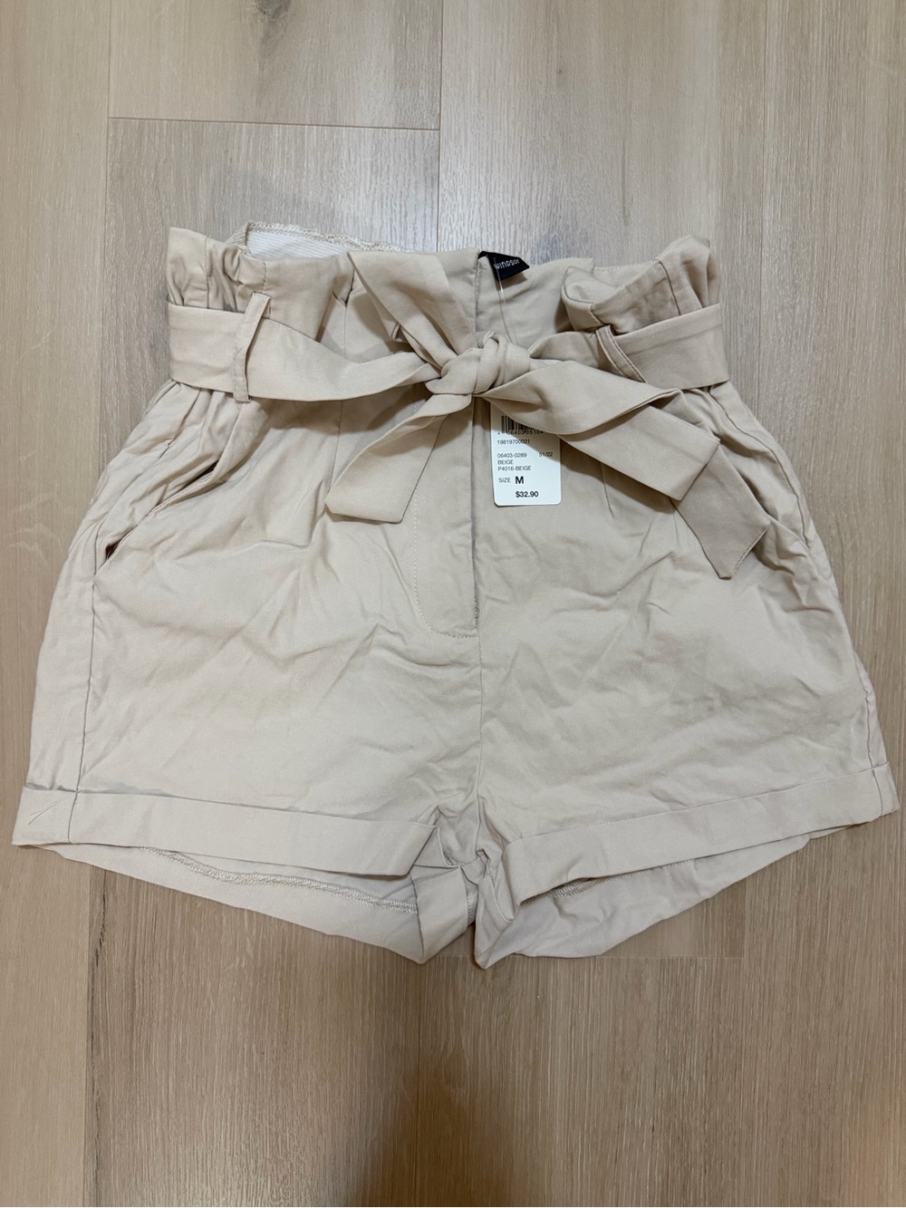 Paperbag Tie-Waist Women's Shorts - Beige